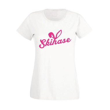 Damen T-Shirt - Skihase weiss-fuchsia XL