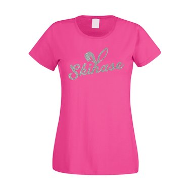 Damen T-Shirt - Skihase weiss-fuchsia XL