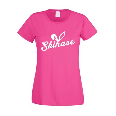 Damen T-Shirt - Skihase weiss-fuchsia XL