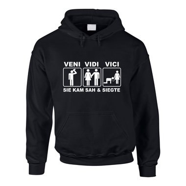 Hoodie JGA Veni Vidi Vici - Sie kam sah & siegte schwarz-weiss M