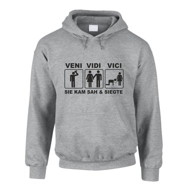 Hoodie JGA Veni Vidi Vici - Sie kam sah & siegte schwarz-weiss M