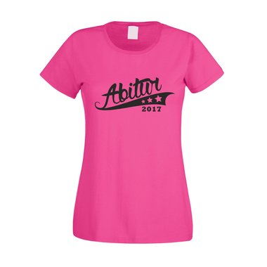 Damen T-Shirt - Abitur 2017 - mit Sternen fuchsia-schwarz XS