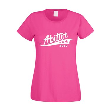 Damen T-Shirt - Abitur 2017 - mit Sternen fuchsia-schwarz XS