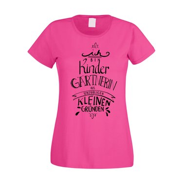 Damen T-Shirt - Ich bin Kindergrtnerin aus unzhligen kleinen Grnden fuchsia-schwarz XS