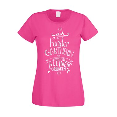 Damen T-Shirt - Ich bin Kindergrtnerin aus unzhligen kleinen Grnden fuchsia-schwarz XS