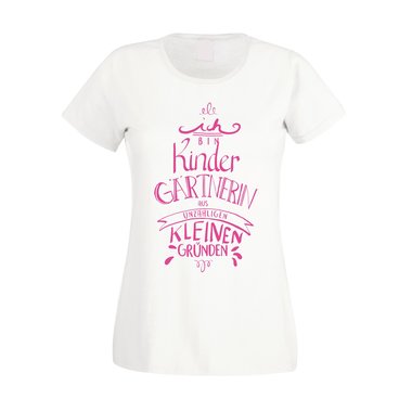 Damen T-Shirt - Ich bin Kindergrtnerin aus unzhligen kleinen Grnden fuchsia-schwarz XS