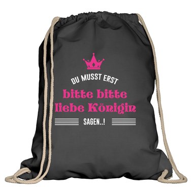 Turnbeutel - Du musst erst bitte bitte liebe Knigin sagen..! weiss-fuchsia